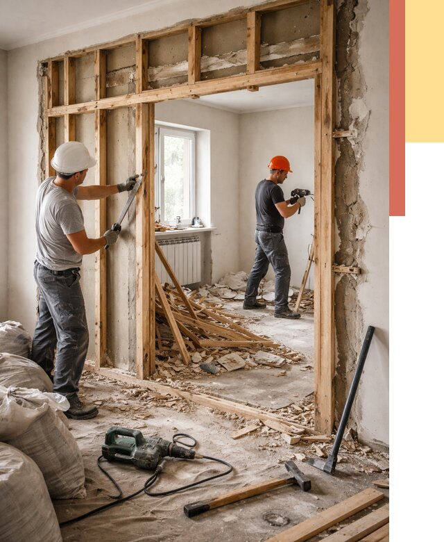 Демонтаж деревянных перегородок в Горно-Алтайске от 3318 руб. — быстро и недорого | ОТДЕЛОЧНИК-Грн