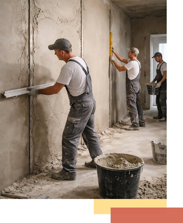 Штукатурка стен по маякам в Горно-Алтайске — точная и ровная поверхность