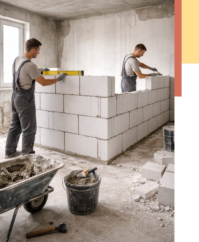 Кладка перегородок из ПГП в Горно-Алтайске от 2592 руб./м2 — монтаж и возведение под ключ | ОТДЕЛОЧНИК-Грн