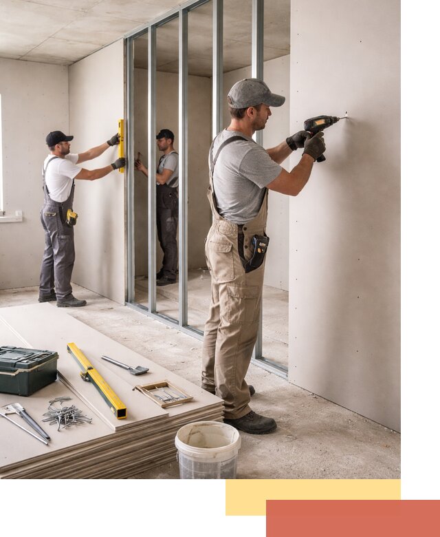 Однослойная перегородка из гипсокартона в Горно-Алтайске под ключ, монтаж и отделка