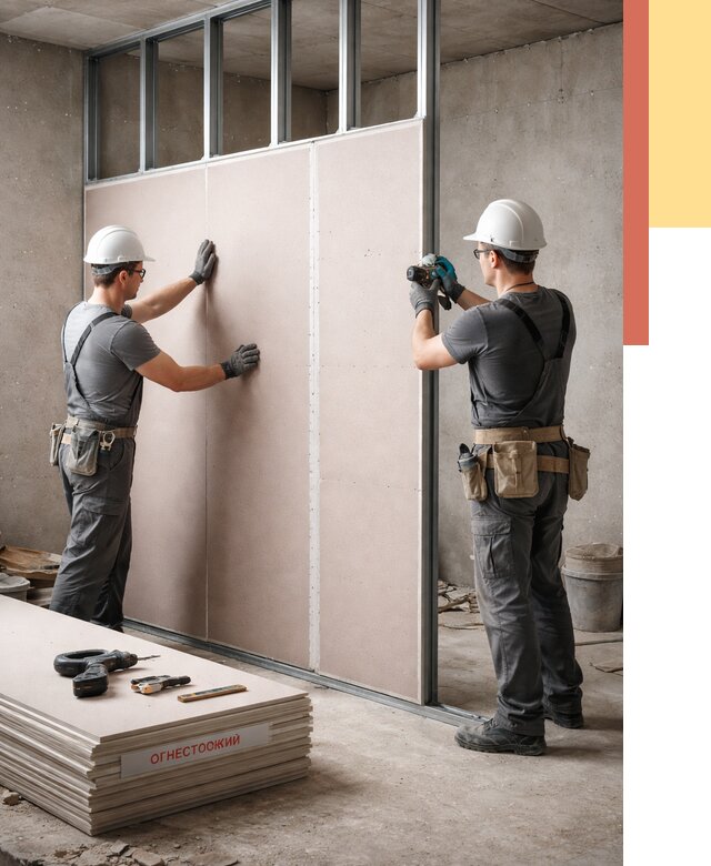 Перегородка из огнестойкого гипсокартона в Горно-Алтайске от 1918 руб. под ключ | ОТДЕЛОЧНИК-Грн
