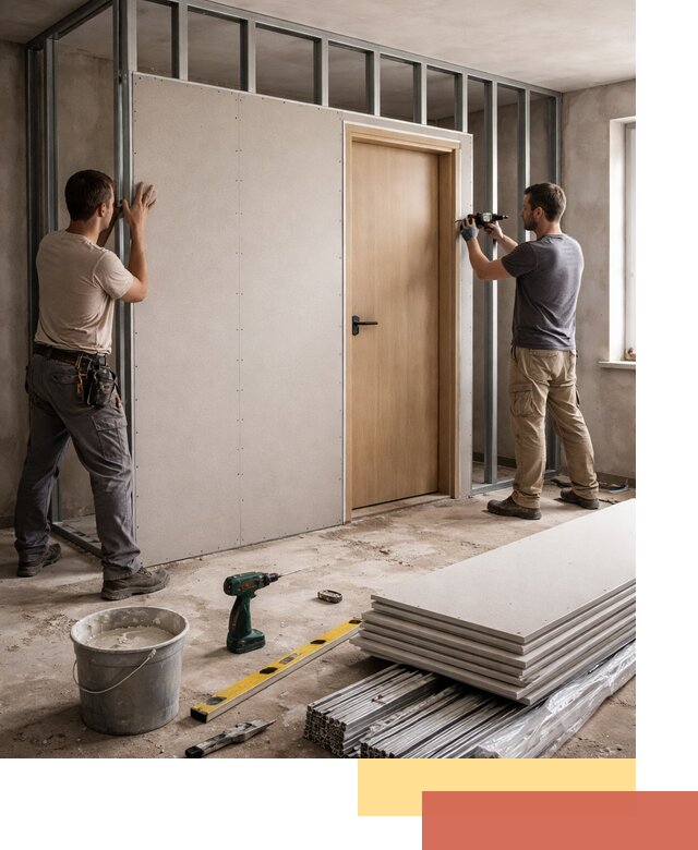 Перегородка из гипсокартона с дверью под ключ в Горно-Алтайске