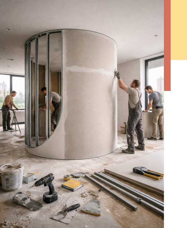 Радиусная перегородка из гипсокартона в Горно-Алтайске от 3007 руб. под ключ | ОТДЕЛОЧНИК-Грн