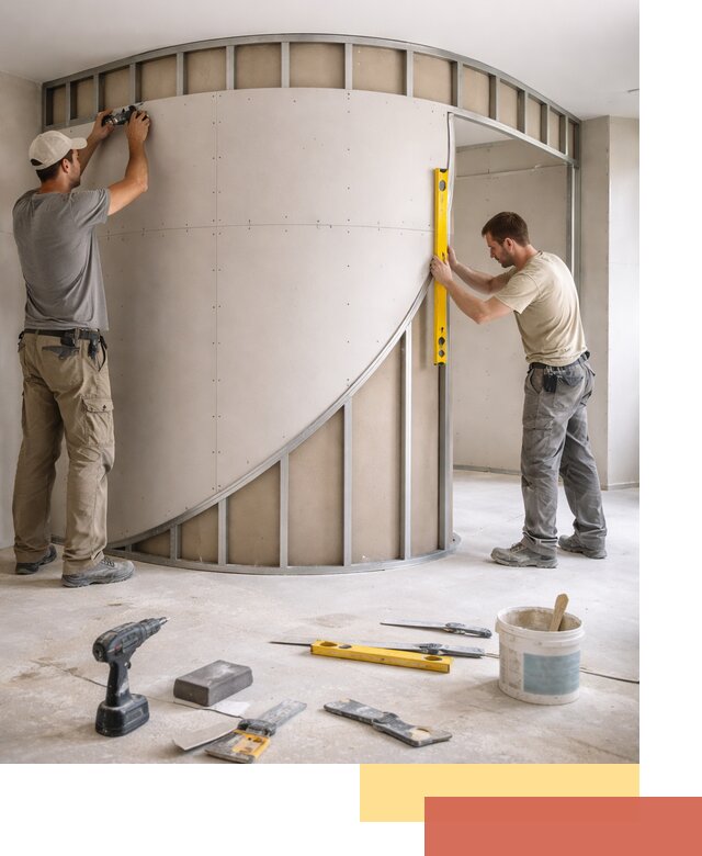 Радиусная перегородка из гипсокартона в Горно-Алтайске под ключ