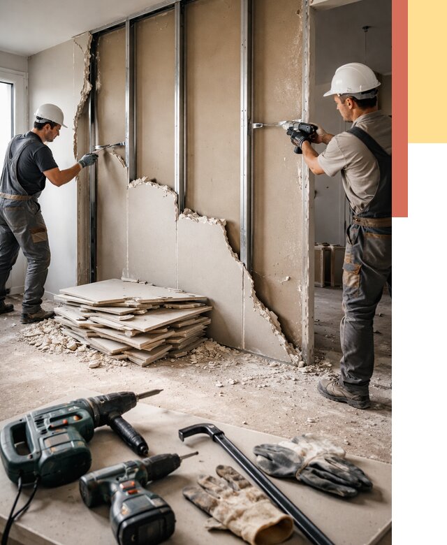 Демонтаж перегородки из гипсокартона в Горно-Алтайске от 1244 руб. быстро и недорого | ОТДЕЛОЧНИК-Грн