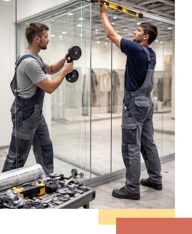 Стеклянные перегородки для магазинов в Горно-Алтайске — монтаж и установка