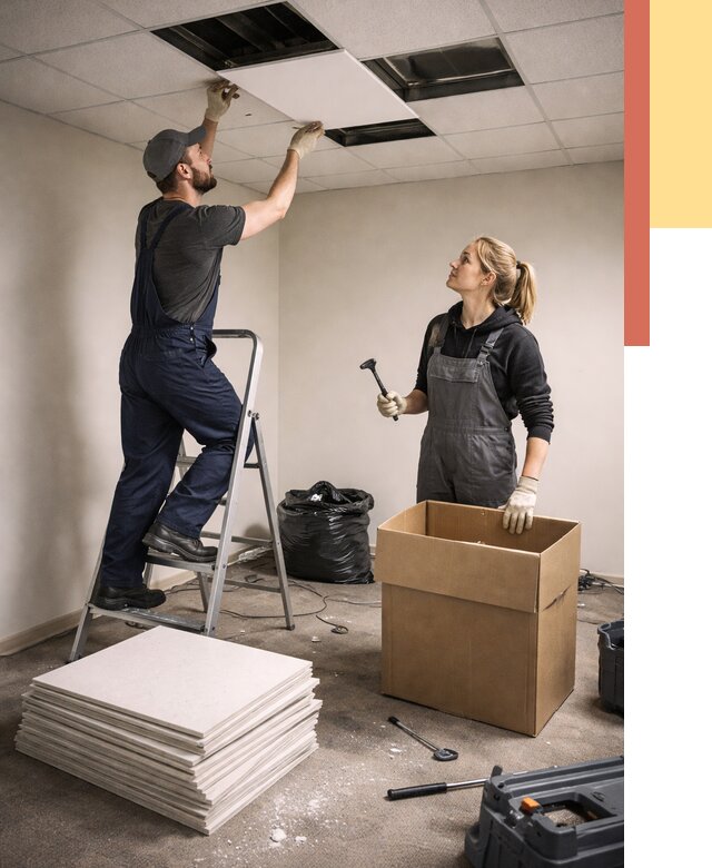 Демонтаж потолочной плитки в Горно-Алтайске от 4666 руб. быстро и недорого | ОТДЕЛОЧНИК-Грн