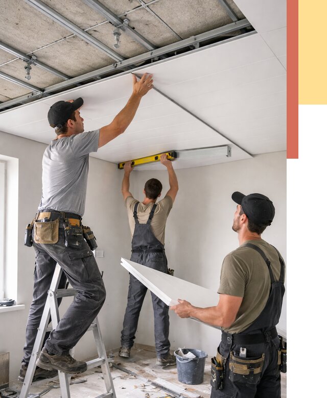 Монтаж потолка из ПВХ панелей в Горно-Алтайске от 3629 руб./м2 — быстро и недорого | ОТДЕЛОЧНИК-Грн