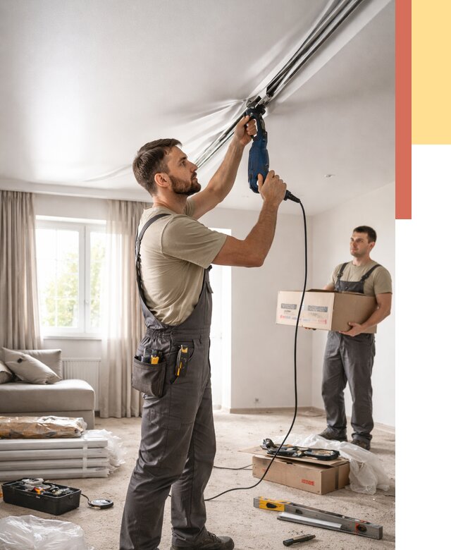 Монтаж сатинового натяжного потолка в Горно-Алтайске от 3629 руб. | Быстро, недорого — ОТДЕЛОЧНИК-Грн