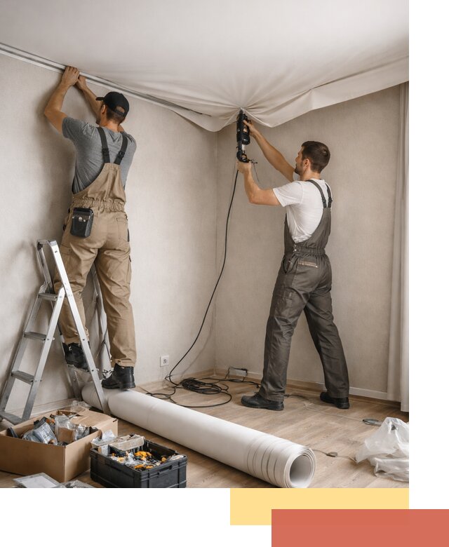 Монтаж цветного натяжного потолка в Горно-Алтайске за один день