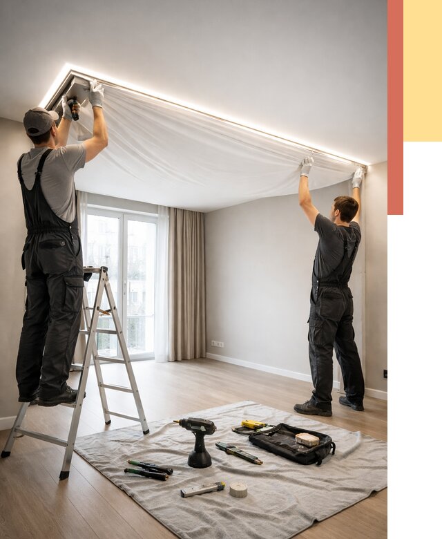 Монтаж парящего натяжного потолка в Горно-Алтайске от 4666 руб. быстро и недорого | ОТДЕЛОЧНИК-Грн