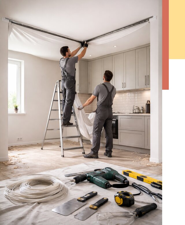 Установка натяжного потолка на кухне в Горно-Алтайске от 2488 руб. | ОТДЕЛОЧНИК-Грн