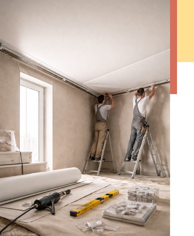 Монтаж натяжного потолка в спальне в Горно-Алтайске от 3940 руб. под ключ | ОТДЕЛОЧНИК-Грн