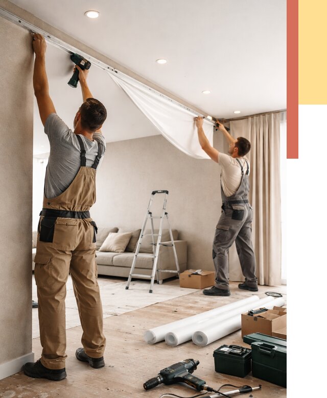 Монтаж натяжного потолка в гостиной в Горно-Алтайске от 570 руб. | ОТДЕЛОЧНИК-Грн