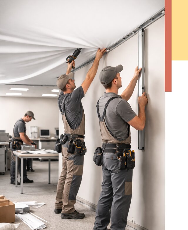 Монтаж натяжного потолка в офисе в Горно-Алтайске от 467 руб/м² — быстро и недорого | ОТДЕЛОЧНИК-Грн