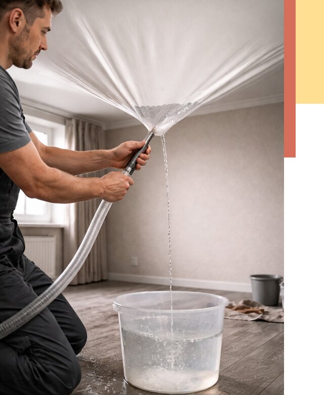 Слив воды с натяжного потолка в Горно-Алтайске от 2592 руб. быстро и недорого | ОТДЕЛОЧНИК-Грн