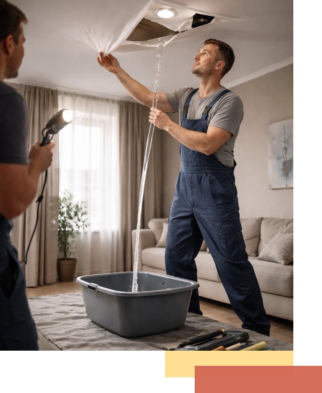 Слив воды с натяжного потолка в Горно-Алтайске быстро и аккуратно