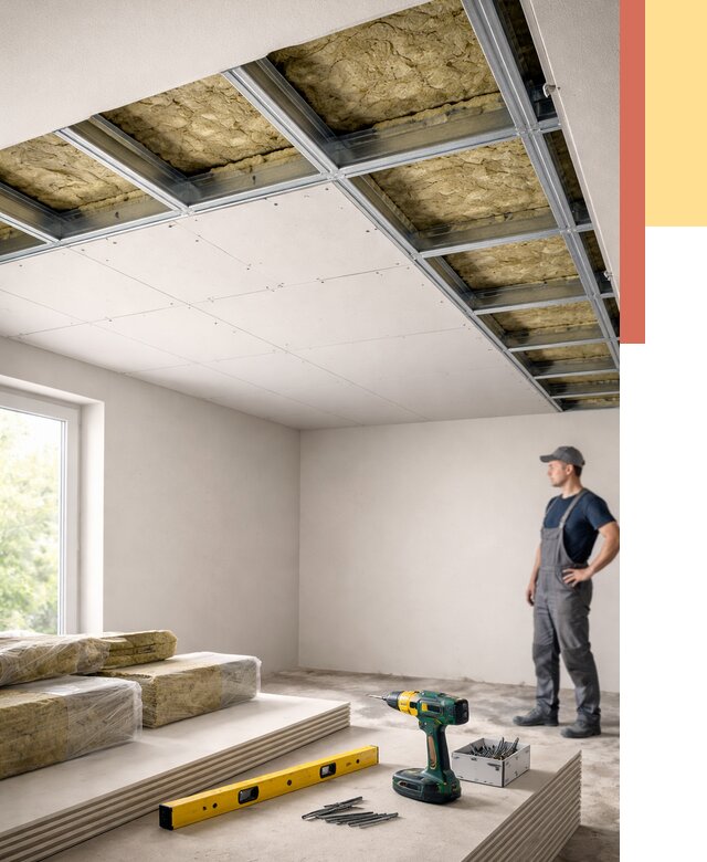 Звукоизоляция потолка ГКЛ в Горно-Алтайске от 985 руб. — монтаж под ключ | ОТДЕЛОЧНИК-Грн