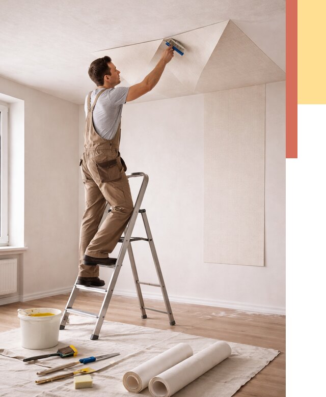 Поклейка обоев на потолок в Горно-Алтайске от 4666 руб. быстро и недорого | ОТДЕЛОЧНИК-Грн